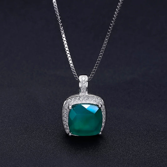 in Stock Supply Affordable Luxury Fashion Green Agate Pendant High Sense925Sterling Silver Inlaid Natural Gemstone Necklace Pendant