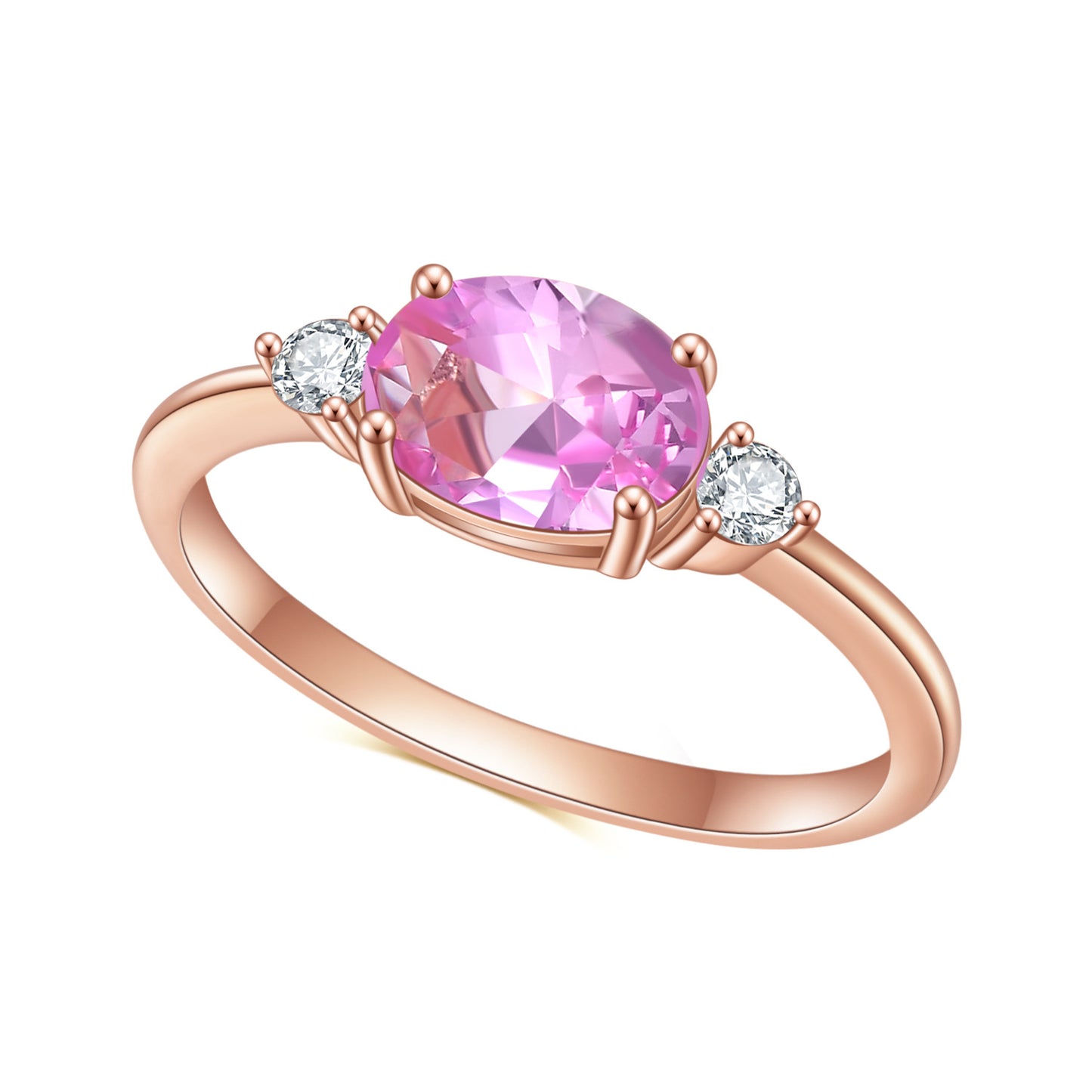 S925Sterling Silver Inlaid Pink Corundum Ring Fashionable Classic Light Luxury6*8mm Gemstone Rose Gold Ring