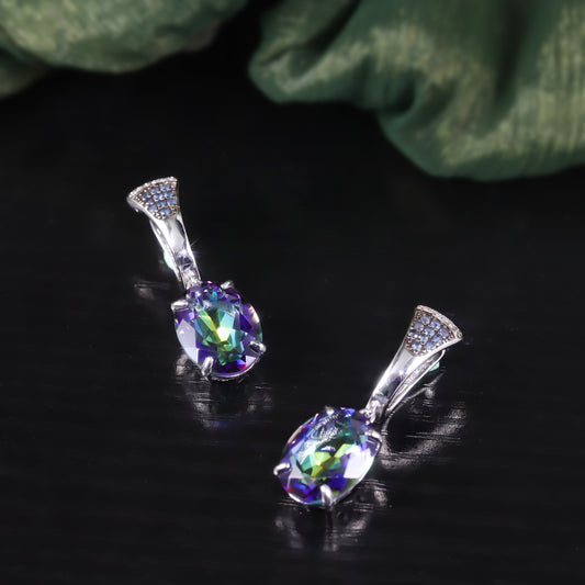 Elegant Retro Crystal Earrings s925Sterling Silver Inlaid with Colorful Crystals9Carat Earrings for Women Trendy