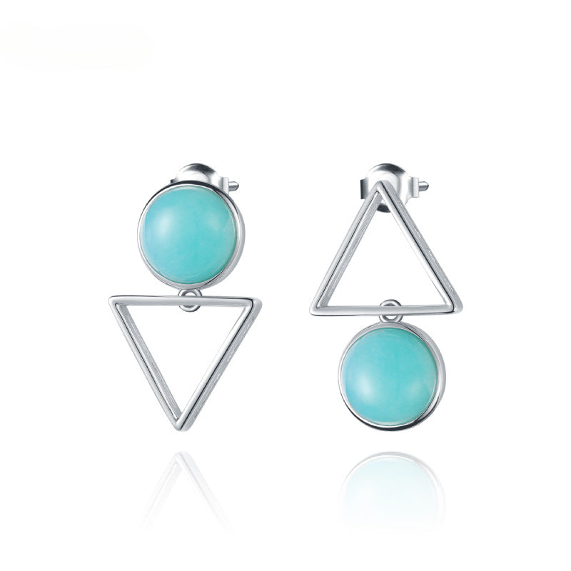 Designer High-End Gemstone Earrings Unique Geometric Minimalist Design925Silver Green Agate Stud Earrings