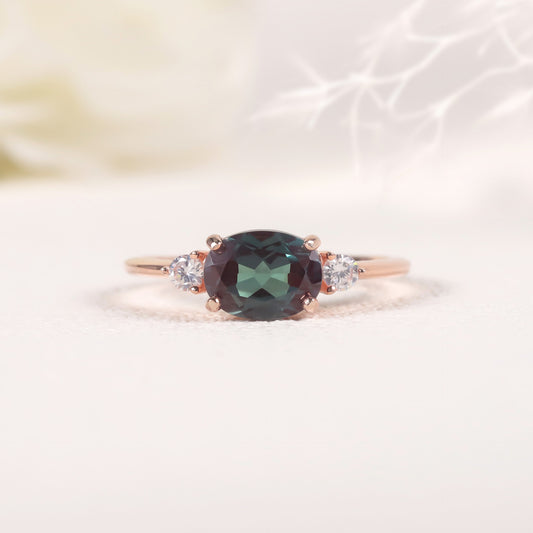 Fashionable Shifting Stone Ring Simple s925Silver Inlaid Synthetic Alexandrite Gemstone Ring Hot Sale