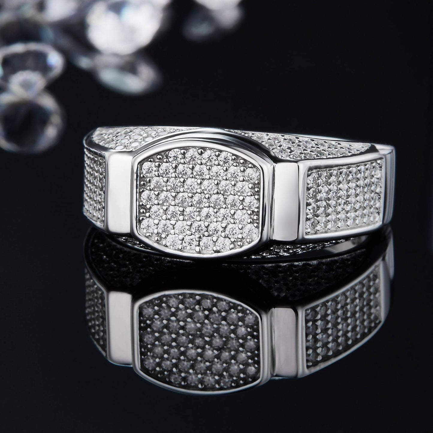 Full Diamond Moissanite Ring Starry Sky Men's s925Sterling Silver Ring Fashion Trend Moissanite Ring