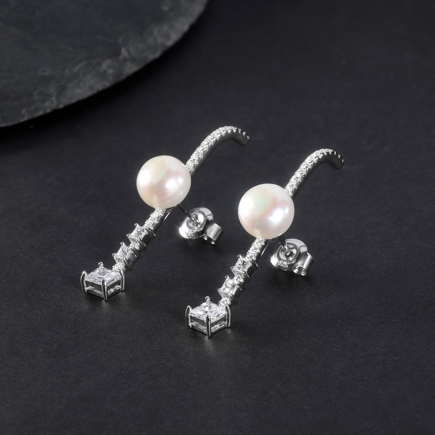 Jewelry Fashion Light Luxury Natural Freshwater Pearl Stud Earrings S925Sterling Silver Inlaid5A Zircon Earrings Jewelry