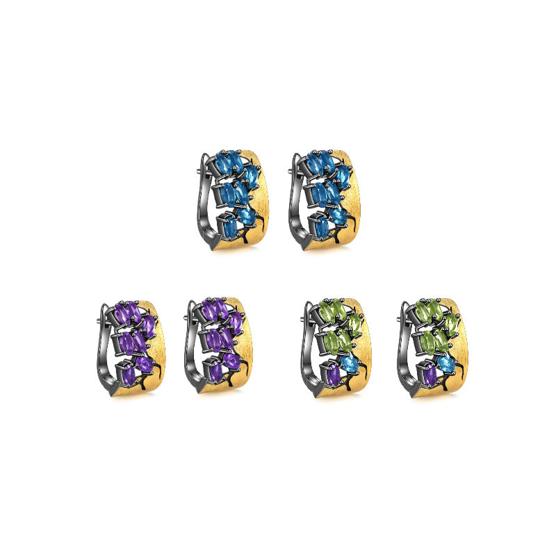 Designer Natural Gemstone Accessories Three-Piece Set 925Silver Inlaid High-End Jewelry Set