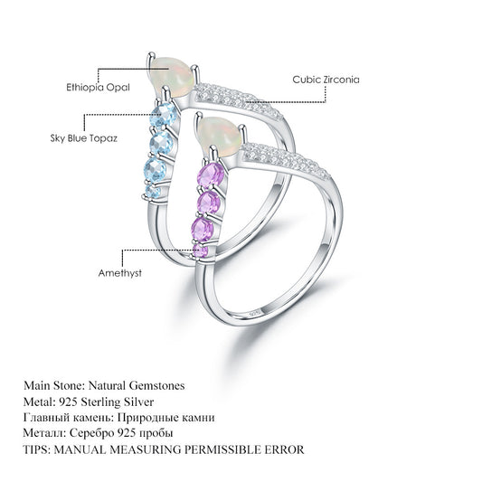 Design Sense Light Luxury High-end Natural Gemstone Ring Prosperous Series s925Silver Inlaid Natural Gemstone Ring