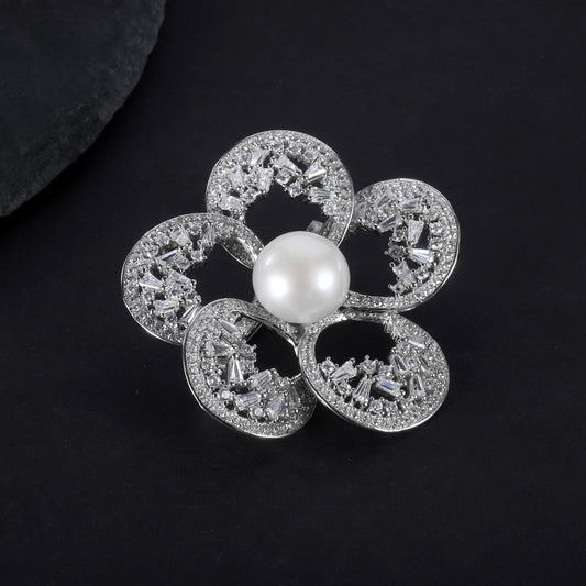 New13mm Natural Freshwater Pearl Brooch Floral Design Luxurious High-End Feel S925Sterling Silver Gemstone Brooch