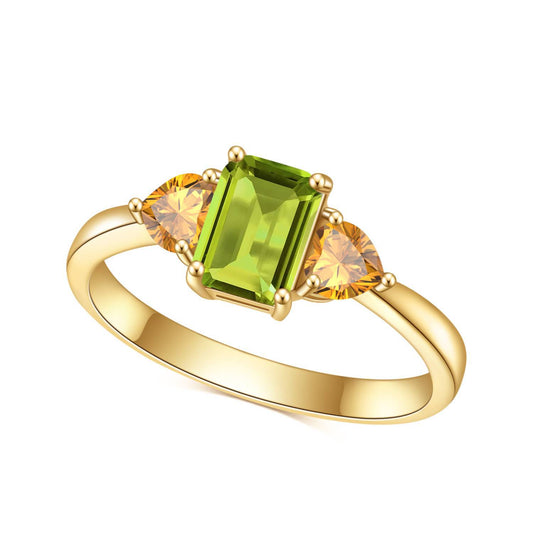 Minimalist Natural Gemstone Yellow Crystal Ring Fashionable and Simple s925Sterling Silver Plated18k Gold Inlaid Gemstone Ring