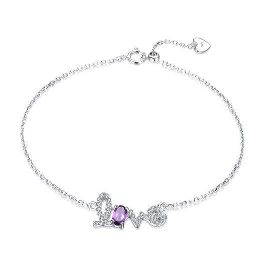 Light Luxury Natural Amethyst Bracelet for Women Style Princess Temperament s925Sterling Silver LOVE Letter bracelet