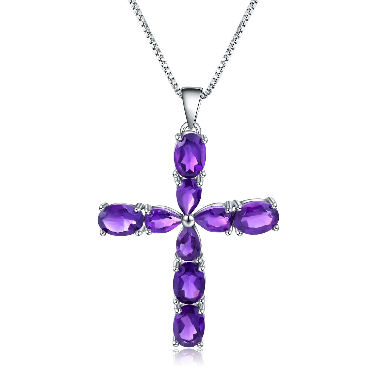 Cross Natural Gemstone Necklace Fashionable and Trendy Personality s925Silver Inlaid Amethyst Necklace Pendant