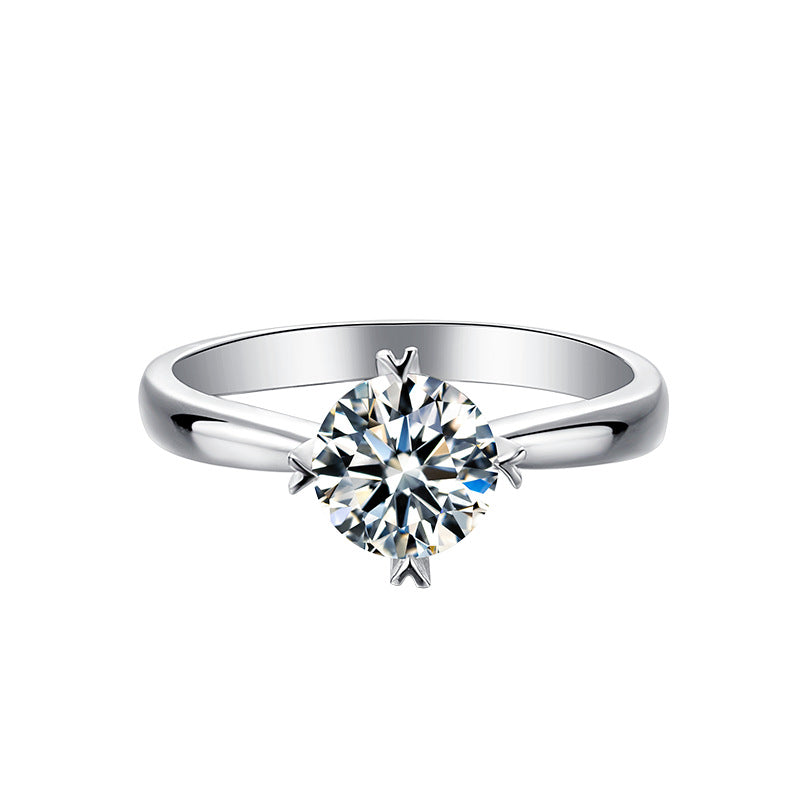 Classic Straight Arm Four Claw1Carat Moissanite Ring for Women Simple Fashion s925Silver Inlaid Gemstone Moissanite Ring