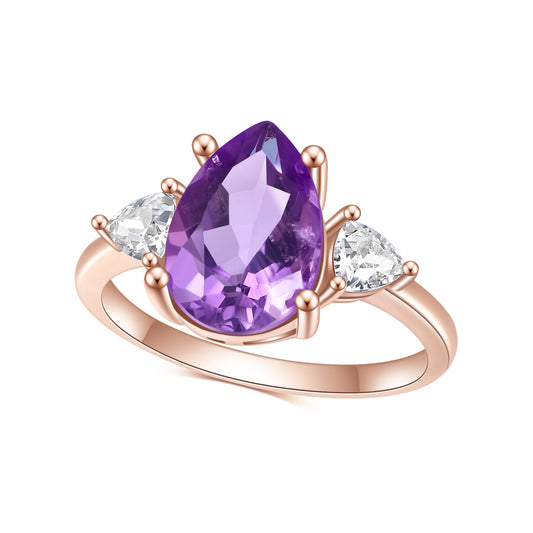 S925Sterling Silver Inlaid Natural Amethyst Ring Luxurious and high-end feel8*12mm Gemstone Rose Gold Ring