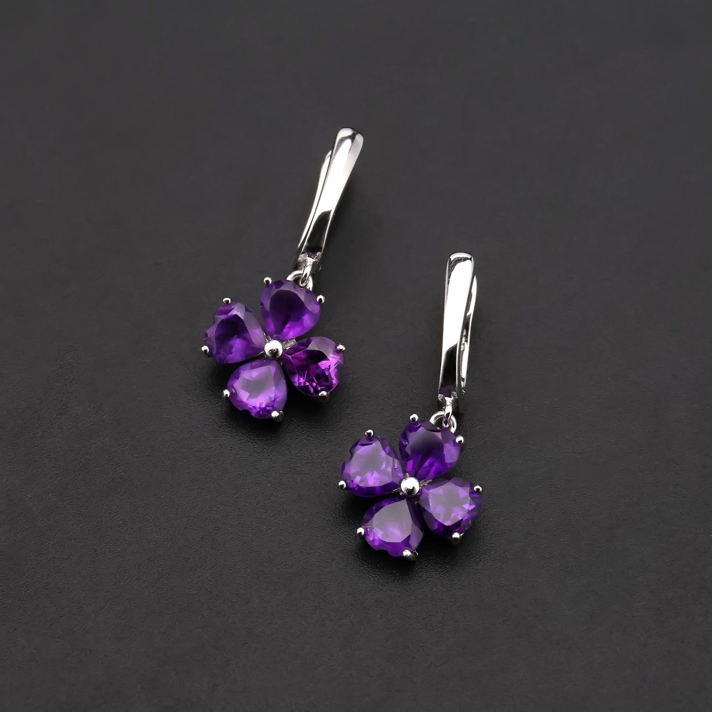 Fresh Natural Amethyst High-end Earrings Luxurious Clover s925Silver Inlaid Gemstone Earrings
