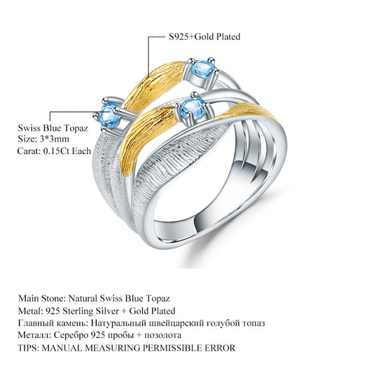 Designer Gemstone Ring Italian Craftsmanship925Silver Mobius Strip Natural Topaz Ring