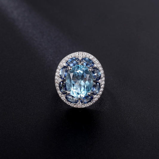 Factory Direct Supply Natural Gemstone Ring for Women Fashionable and Elegant s925Silver Inlaid Gemstone Topaz Ring