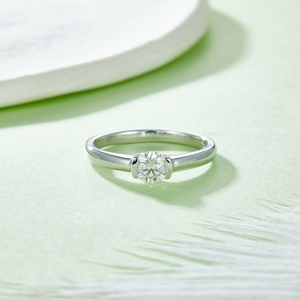 Simple round0.5Carat Moissanite Ring Cross-Border Foreign Trade925Sterling Silver Wedding Ring Female Live Ring Wholesale