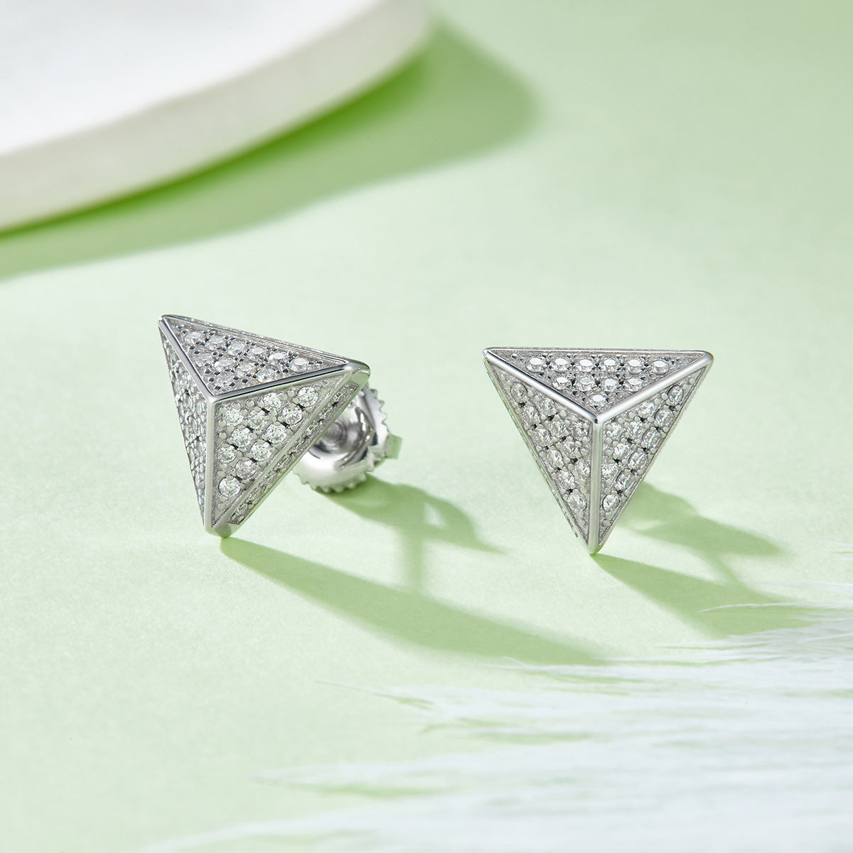 Hip-hop Full Earrings s925Sterling Silver Moissanite Gold Color Personality Three-Dimensional Triangle Earrings