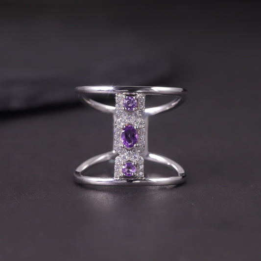 Cylindrical Personality Peridot Gemstone Ring s925Sterling Silver Inlaid Natural Topaz Garnet Ring New Style