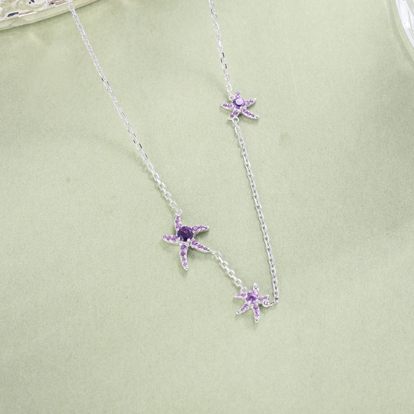 Unique Niche Starfish Necklace Irregular925Sterling Silver Inlaid Natural Amethyst Garnet Necklace Clavicle Chain