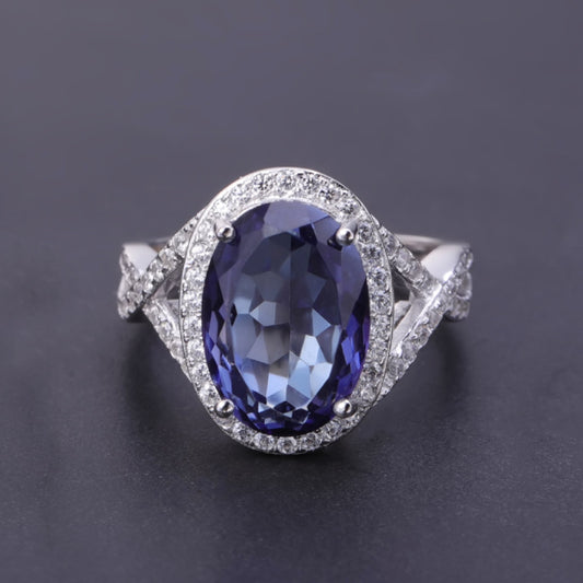 s925Silver Color Crystal Ring for Women Fashionable and Luxurious Inlaid Design10*14mm Large Size Gemstone Ring