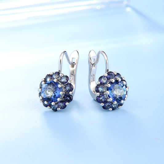 Factory Direct Supply Natural Stone Earrings Vintage Inlaid with Colorful Gemstones s925Silver Earrings Studs