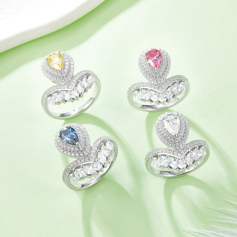 High-end Colorful Moissanite Ring s925Sterling Silver Gold Plated1Carat Moissanite Ring for Women Wholesale