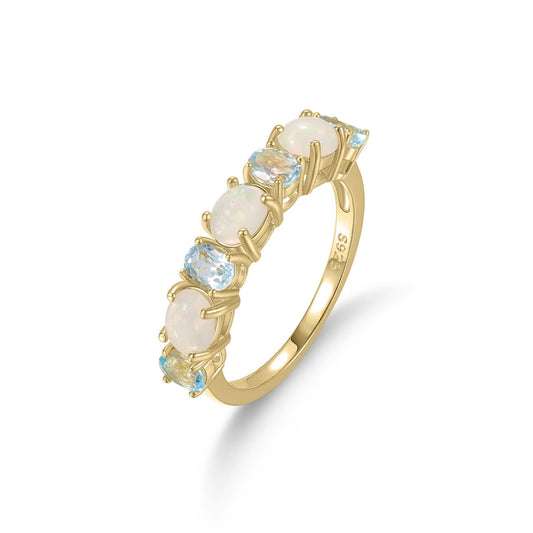 Spring and Summer Fresh Small Gemstone Topaz Ring Handmade Inlay s925Sterling Silver Natural Opal Ring ins Wind