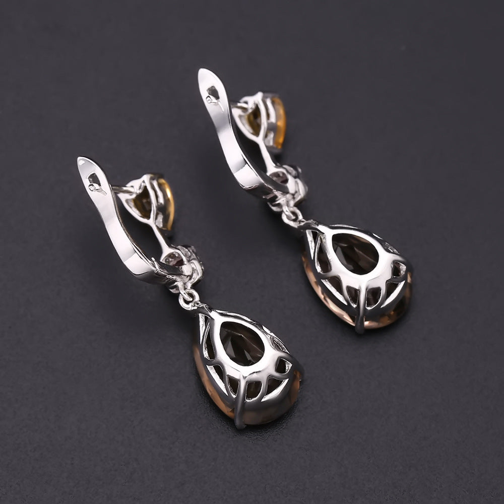Luxury Jewelry Accessories Natural Gemstone Earrings Retro s925Silver Inlaid Natural Citrine Stud Earrings