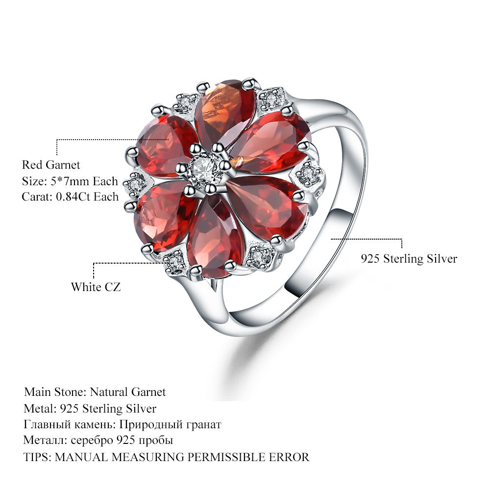 Affordable luxury fashion ins Natural Gemstone Ring s925Sterling Silver Inlaid Natural Colorful Crystal Gemstone Ring
