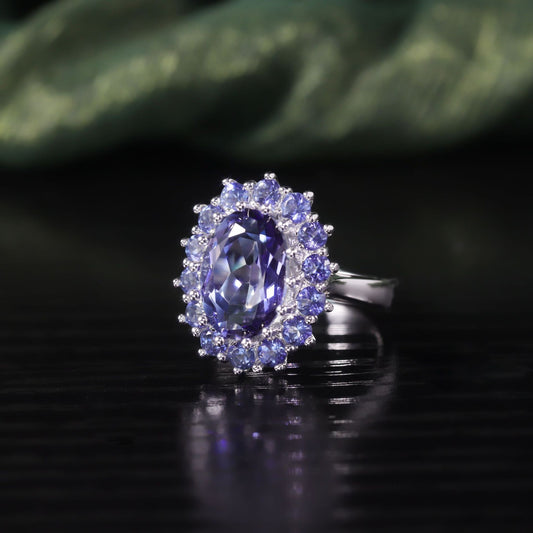 Classic Sunflower Shape Gemstone Ring Earrings s925Sterling Silver Luxury Crystal Jewelry Set2024Popular