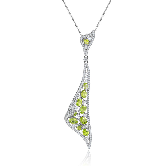 Natural Peridot Necklace s925Sterling Silver Inlaid Garnet Pendant Irregular Niche Design Gemstone Necklace New Style
