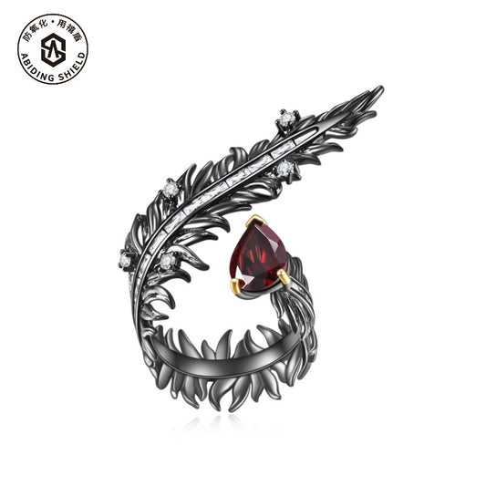 Italian Craft Retro Style Designer Natural Gemstone Ring s925Sterling Silver Inlaid Garnet Ring