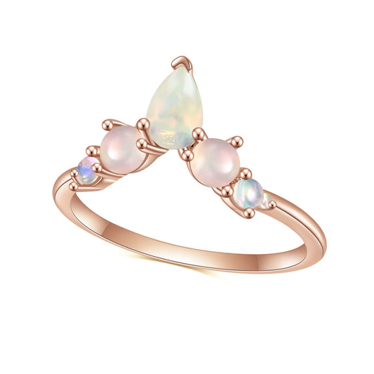 S925Sterling Silver Inlaid African Opal Ring V Fashionable Light Luxury Elegant Natural Gemstone Rose Gold Ring