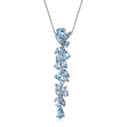 Natural Topaz Stone Sterling Silver Necklace Unique Gemstone String Design925Silver Natural Gemstone Necklace Pendant