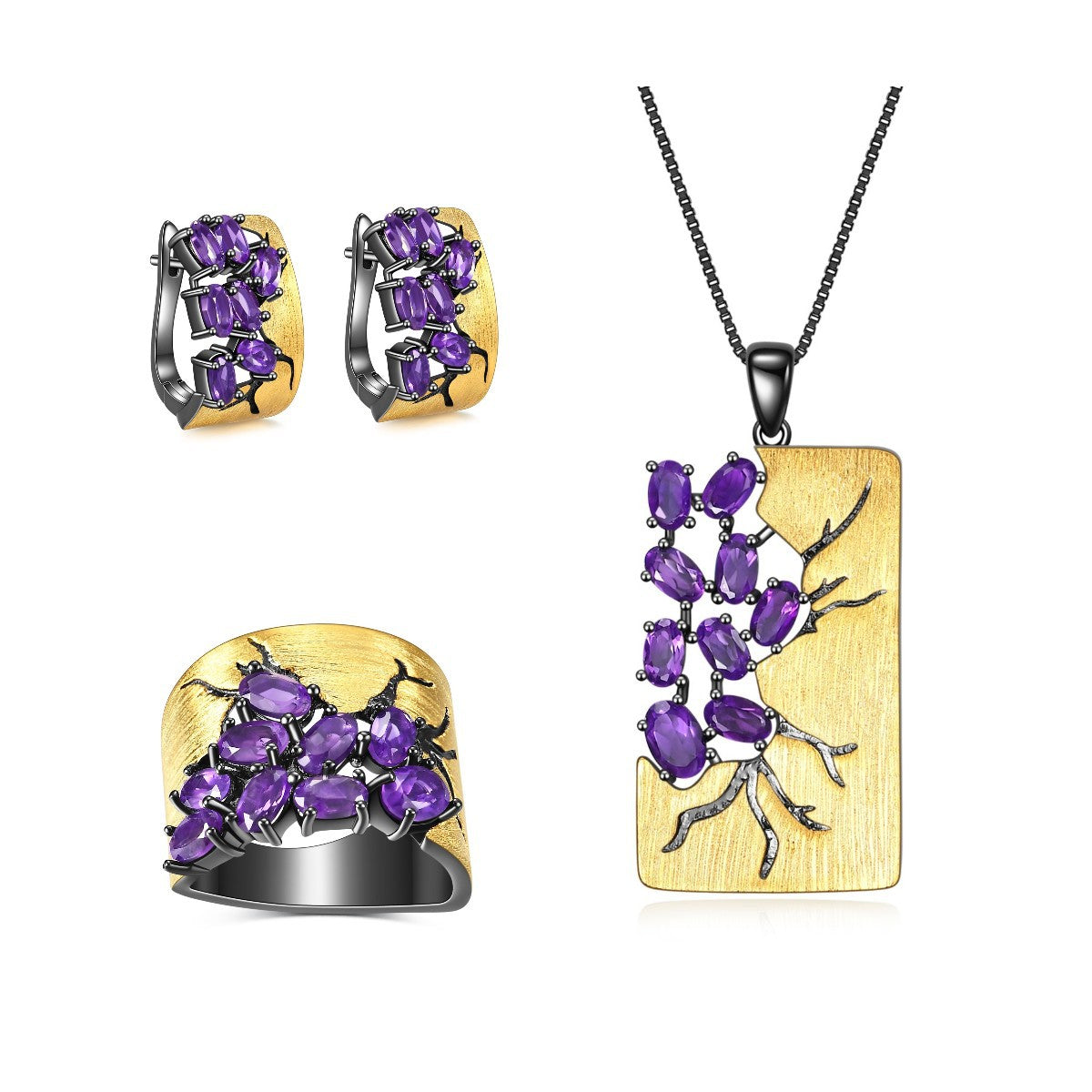 Designer Natural Gemstone Accessories Three-Piece Set 925Silver Inlaid High-End Jewelry Set