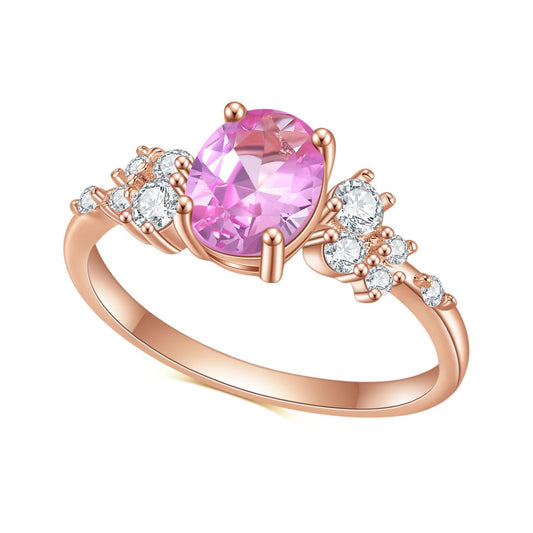 Jewelry S925Sterling Silver Inlaid Pink Corundum Ring Fashionable Simple Luxury Rose Gold Ring