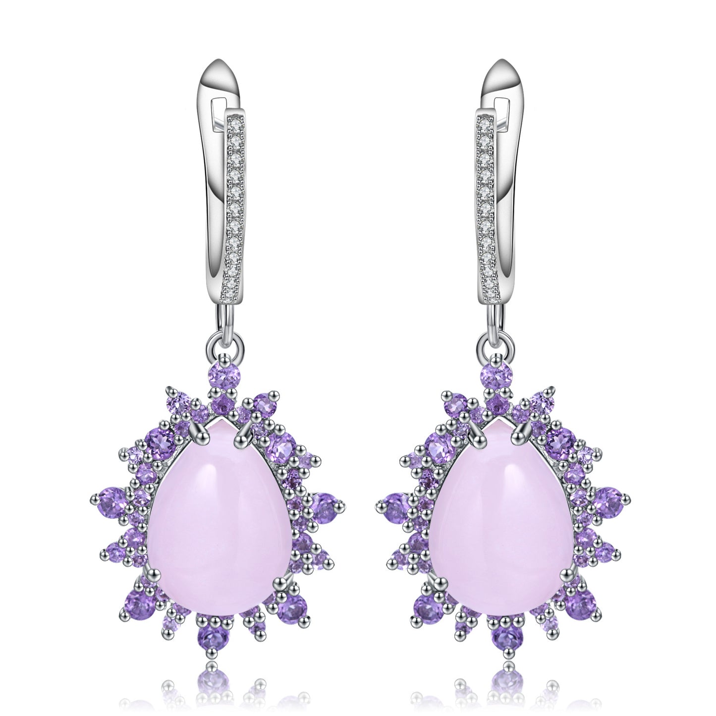 Luxurious Natural Gemstone Pink Agate Earrings Elegant Series with a Sense of Sophistication925Silver Inlaid Gemstone Earrings