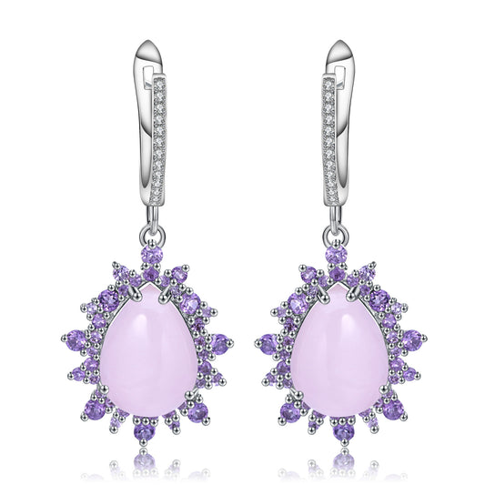 Luxurious Natural Gemstone Pink Agate Earrings Elegant Series with a Sense of Sophistication925Silver Inlaid Gemstone Earrings