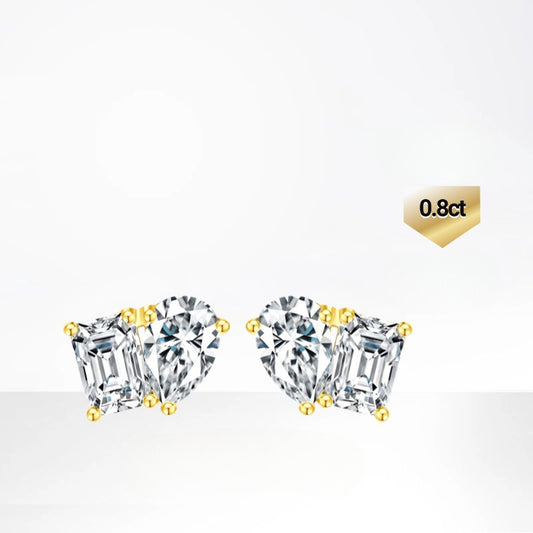 High-end Jewelry18k Gold Stud Earrings Inlaid with Cultivated Diamonds Trendy Y@M You and Me Gold Diamond Earrings for Women