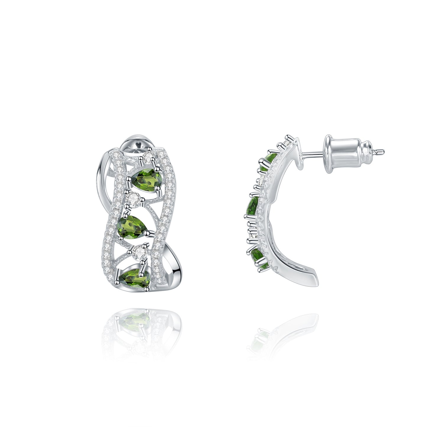 Luxurious and High-End Natural Diopside Earrings Flourishing Series925Silver Inlaid Gemstone Stud Earrings