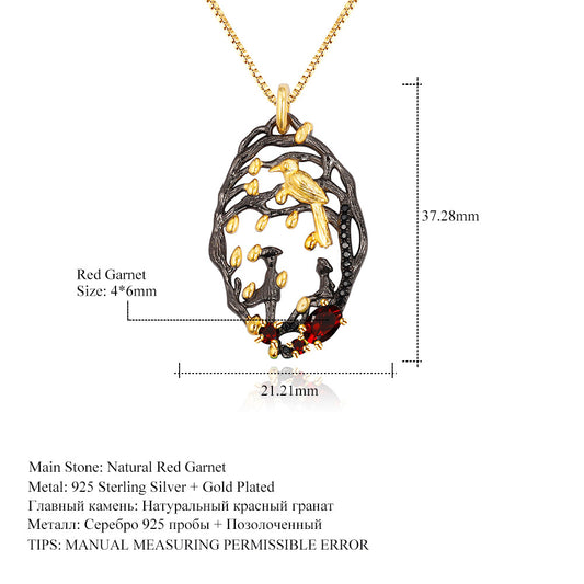 Designer Vintage Style s925Silver Gemstone Pendant Dream Flower Falling Design Natural Garnet Necklace Pendant