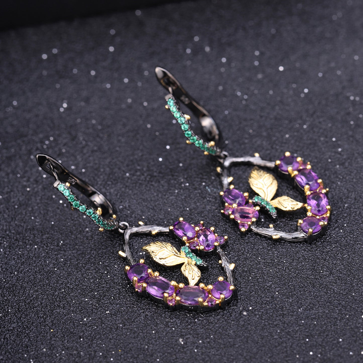 Secret Garden Designer Natural Gemstone Earrings Natural Style Butterfly Design s925Sterling Silver Earrings and Ear Studs