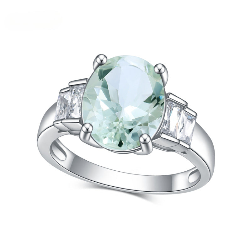 s925Sterling Silver Natural Green Amethyst Ring High-end Fashion Luxurious Inlaid Gemstone Green Spinel Ring New Model