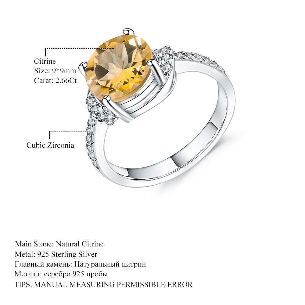 Manufacturer In-Stock Natural Stone Ring for Women Personality s925Silver Inlaid Natural Crystal Gemstone Ring