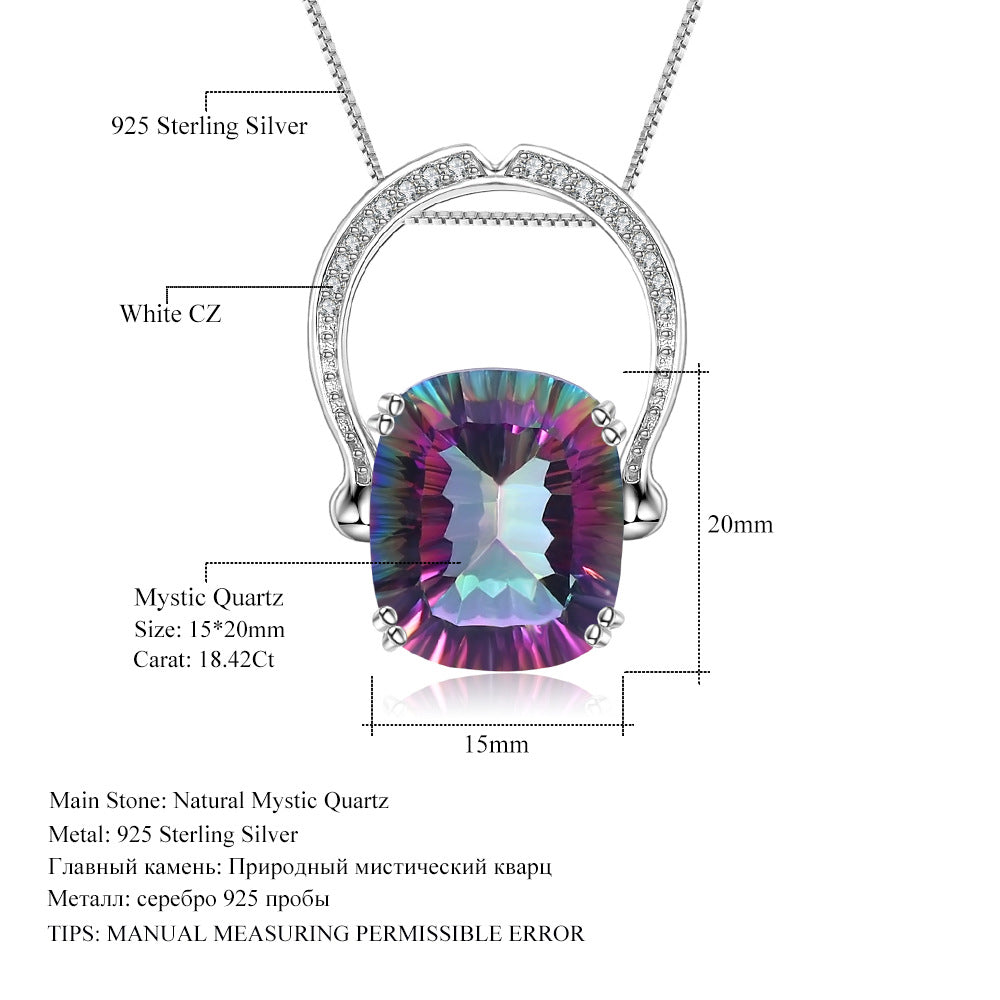 Vintage Design Sense Jewelry Party Matching Necklace Personality925Sterling Silver Inlaid Colorful Crystal Necklace Pendant