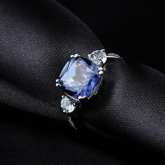 Fashionable Light Luxury Large Carat Gemstone Ring with High-end Sense and Elegance s925Sterling Silver Inlaid Colorful Crystal Ring