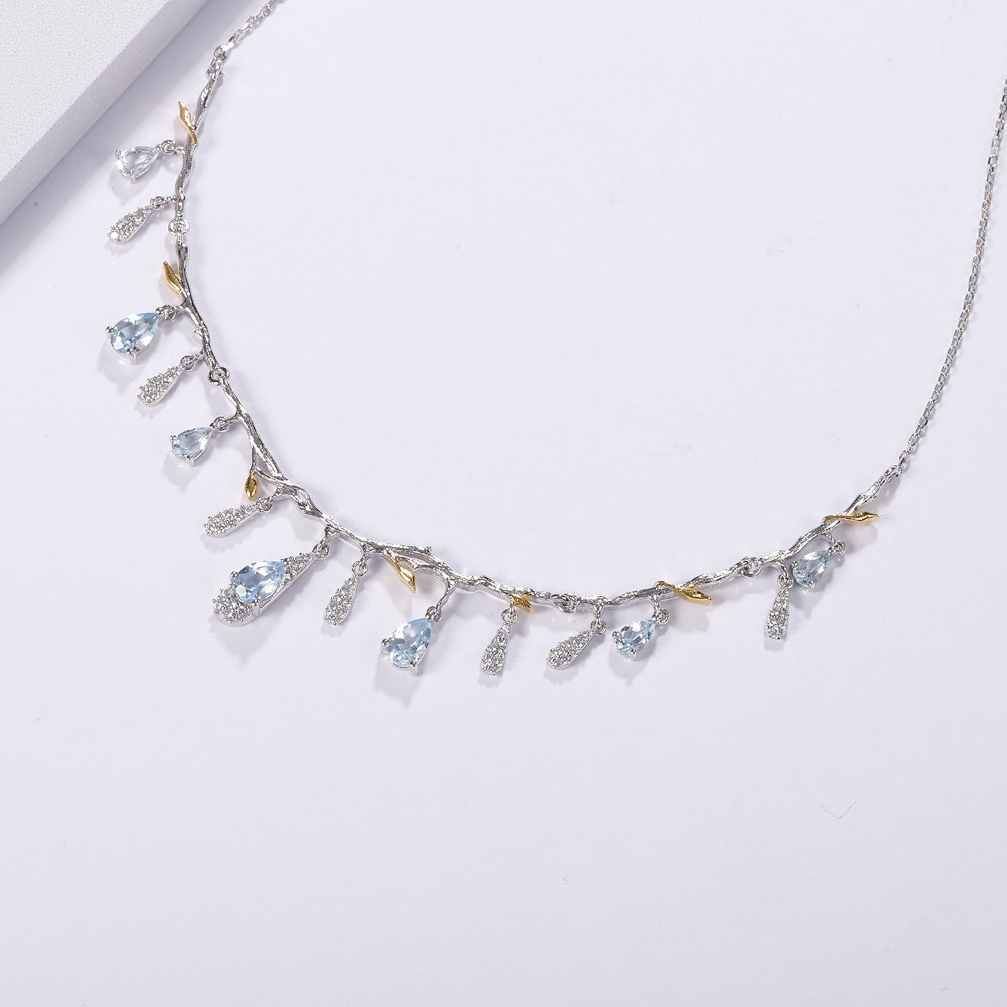 Designer Style High-End Gemstone Necklace Floral Branch Language Design s925Silver Natural Topaz Necklace