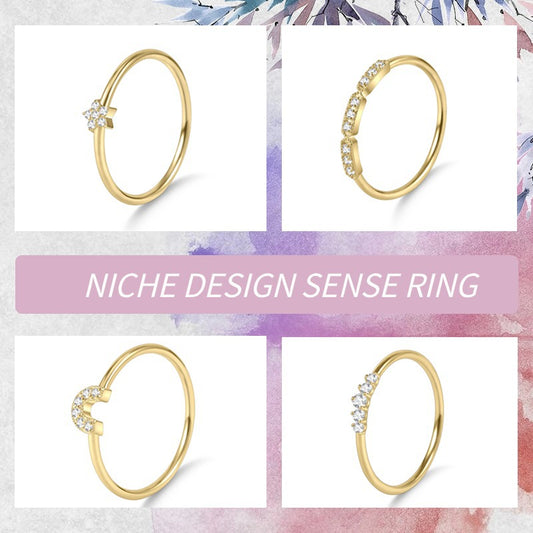 Minimalist style s925Sterling Silver Inlaid Moissanite Jewelry Golden Dawn Series Small Ring Star Geometric Texture Ring