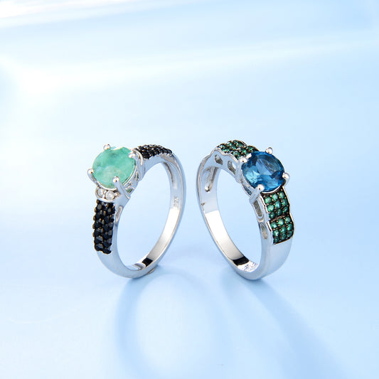 Popular Natural Crystal Ring s925Sterling Silver Sapphire Ring Colorful Gemstone Ring Niche
