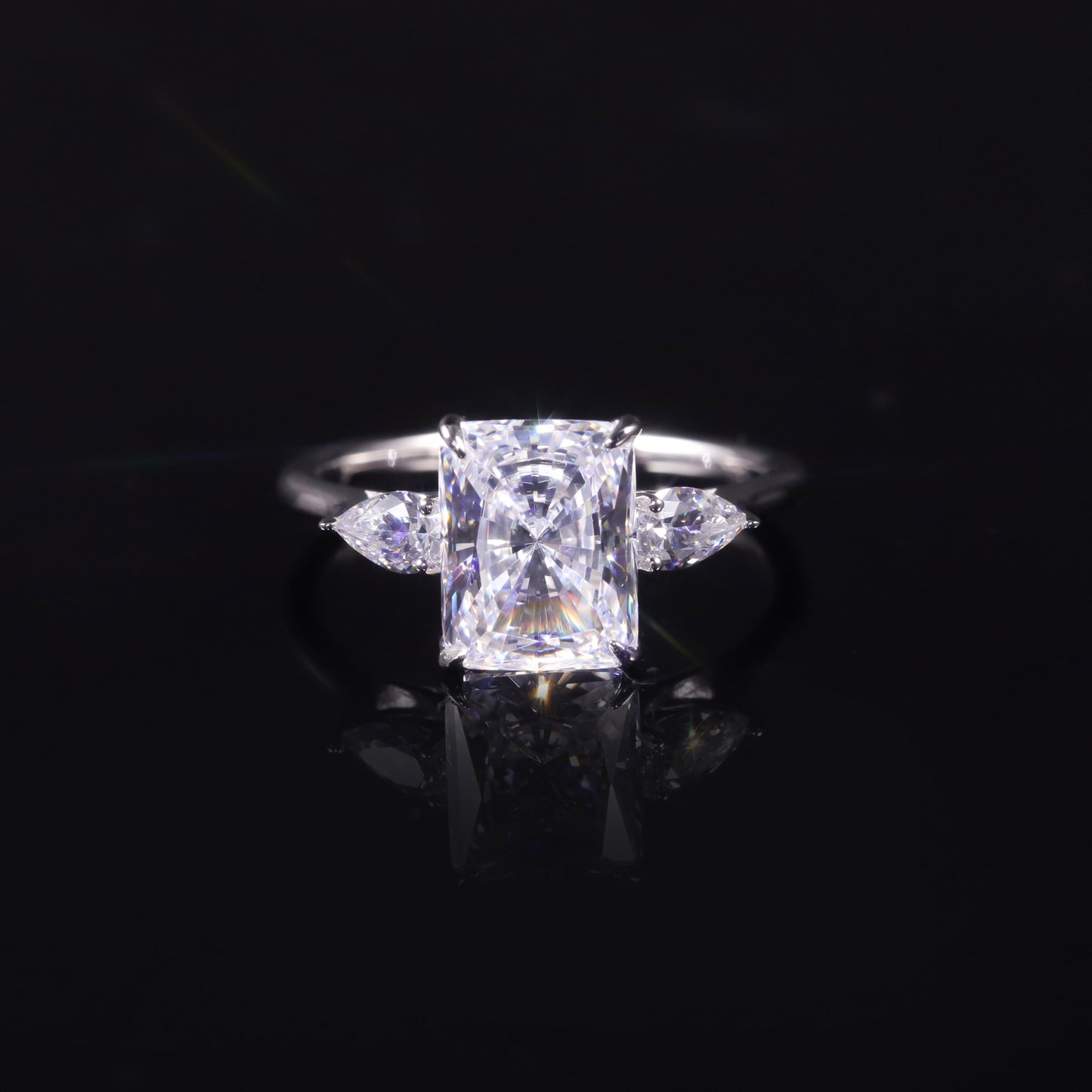 Fashionable Sugar Cube3Carat Ring Large Carat s925Sterling Silver Moissanite Ring Closed Silver Ring Personality