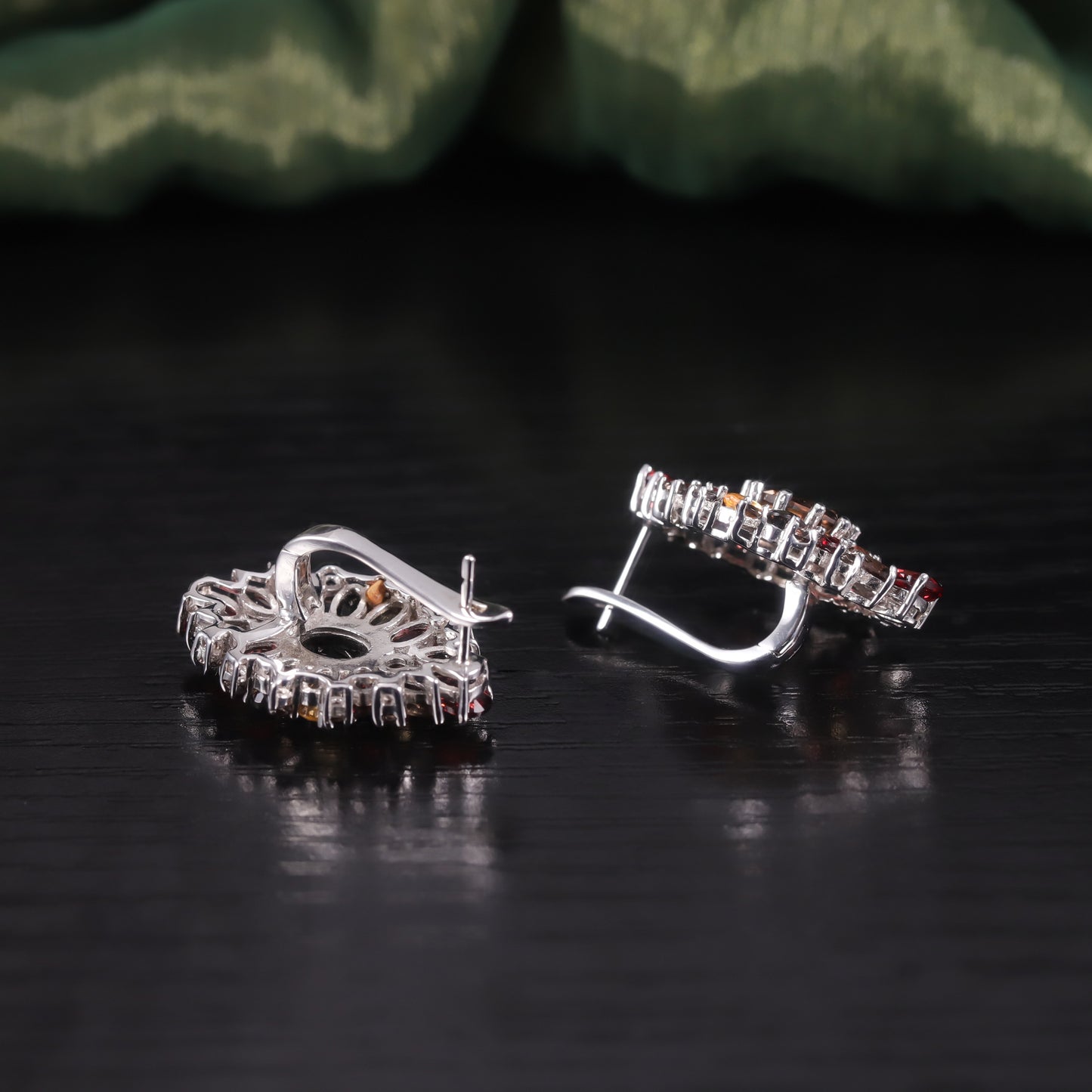 Luxurious Gemstone Ring Earrings s925Sterling Silver Inlaid Natural Garnet Crystal Colorful Jewelry Set